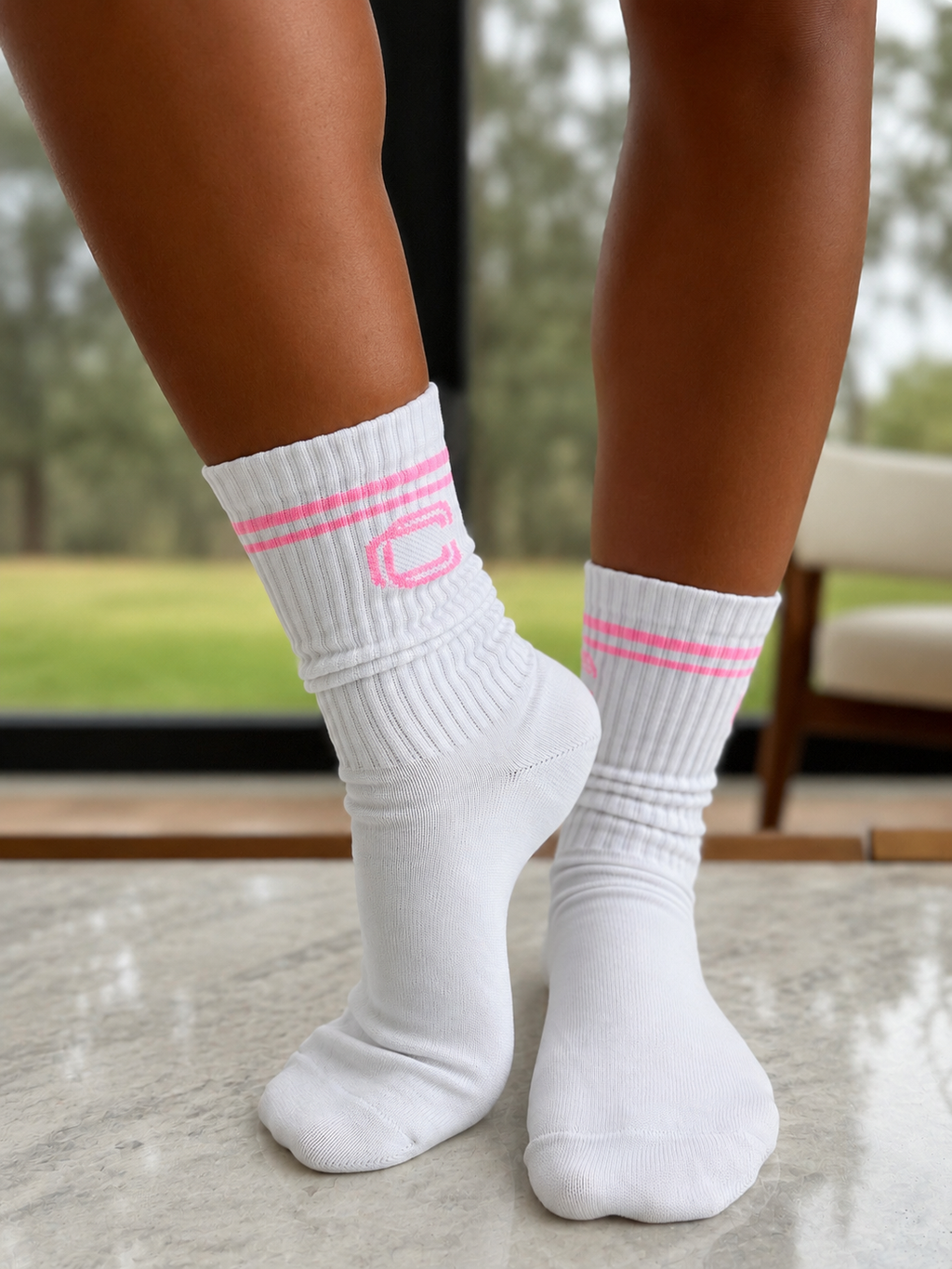 HALF CALF SOCK WHITE & PINK BUBBLEGUM