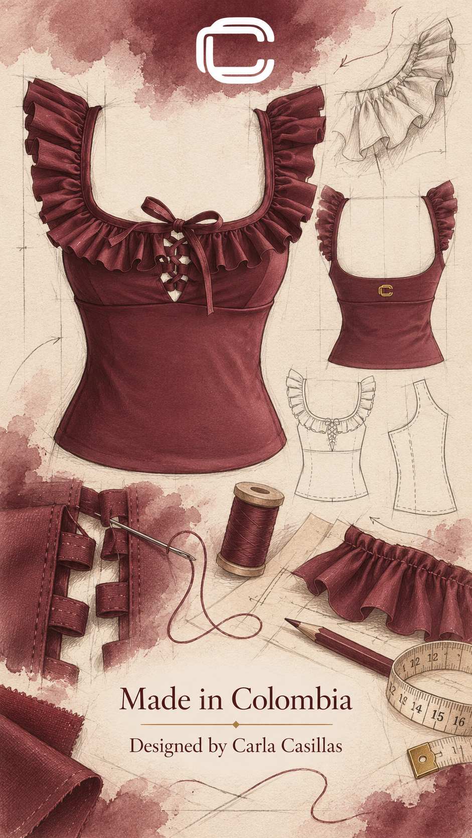 L-XL RUFFLE TOP BURGUNDY
