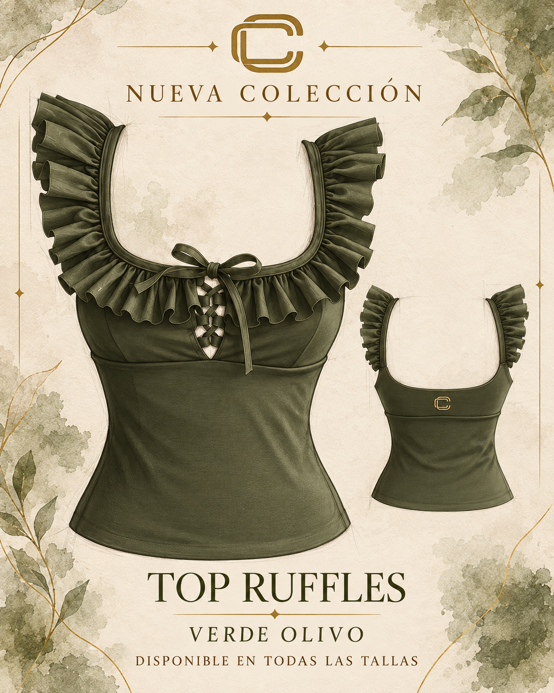 L-XL RUFFLE TOP VERDE LULO
